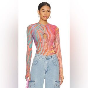 AFRM Marilyn Bodysuit in Multicolor Zebra 1X